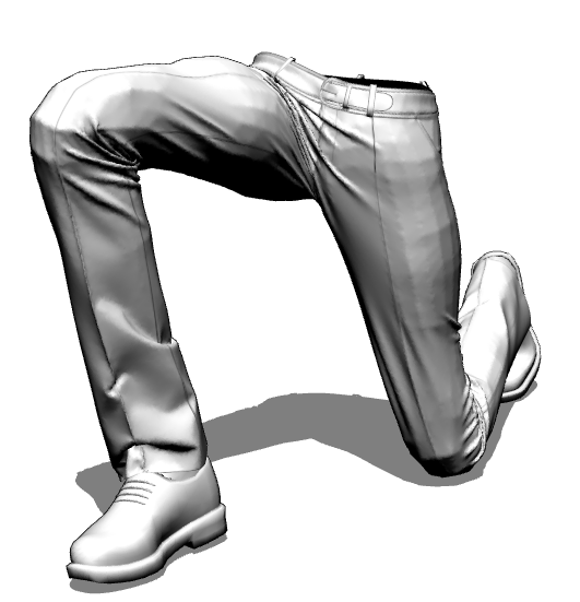 ズボン（立てひざ）のシワ参考用３Dモデル